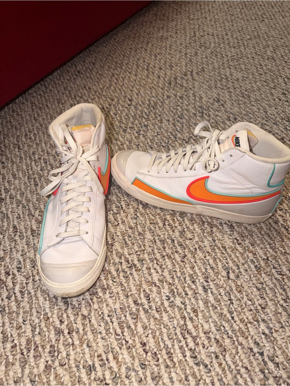 Nike Blazers White High-Top Sneakers with Orange & Teal Swoosh